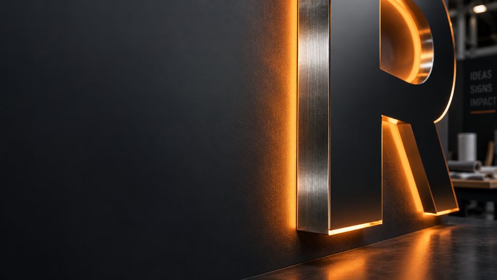 Letra corpórea metálica con iluminación LED cálida fabricada por NP Rótulos